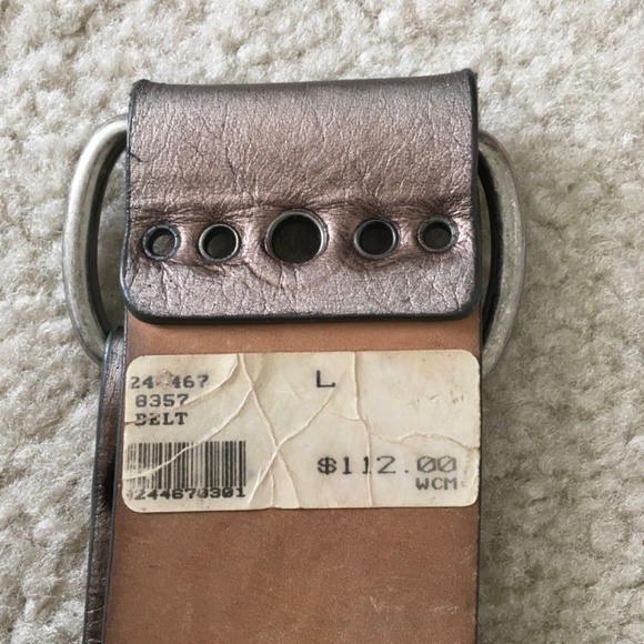 WCM New York Solid Brass Buckle Grommets Metallic Leather Wide Belt L Boho Punk - Picture 11 of 16